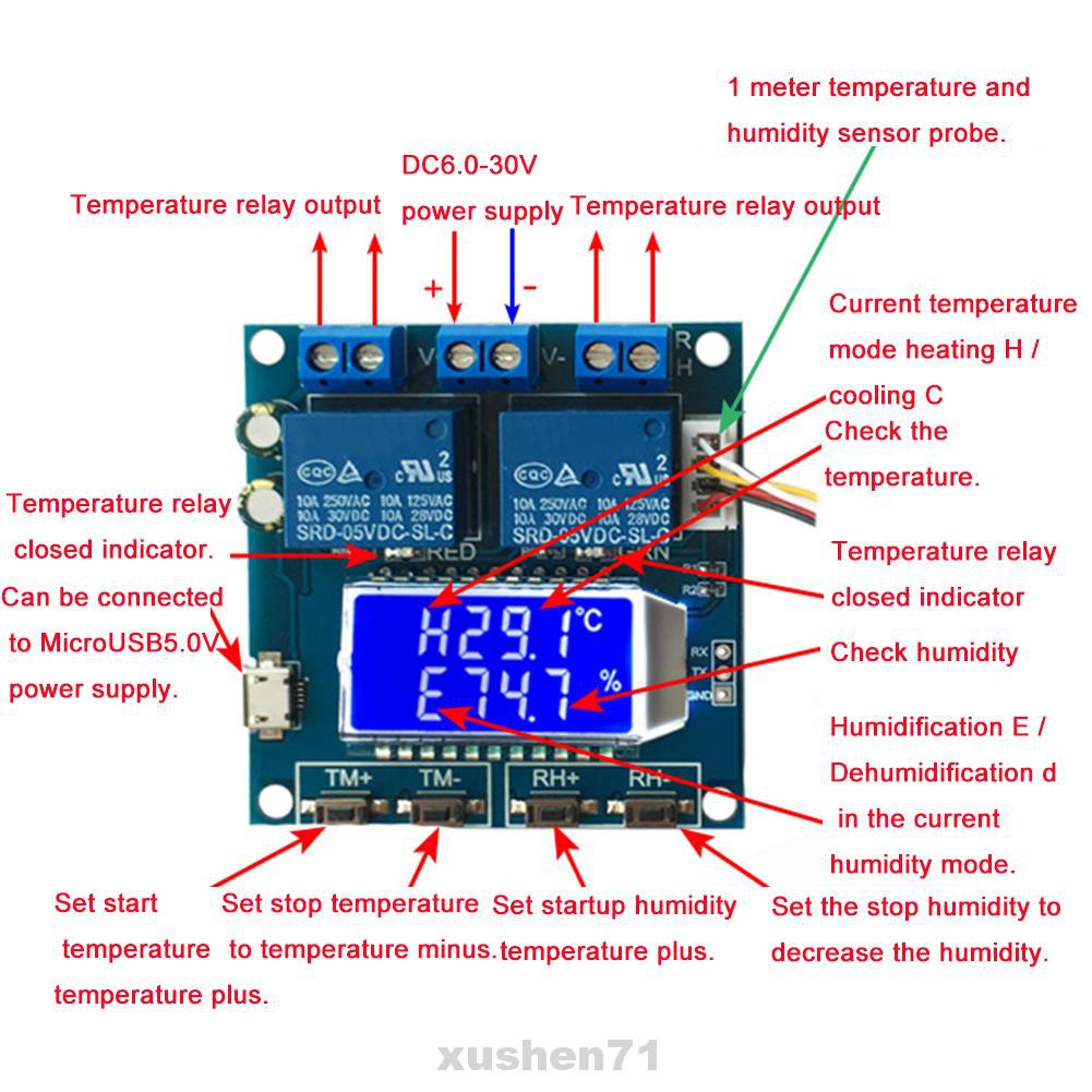 DC Rơ Le Đo Độ Ẩm Có Màn Hình Lcd 12v