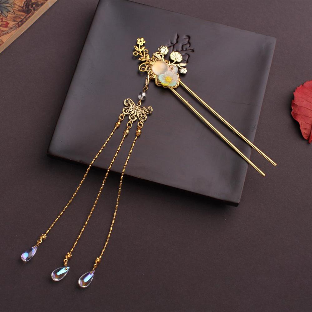 Trâm Cài Tóc Cô Dâu Đính Hoa Và Bướm Tua Rua Phong Cách Trung Hoa|Phụ Kiện Cài Tóc Khi Mặc Hán Phục Xinh Xắn