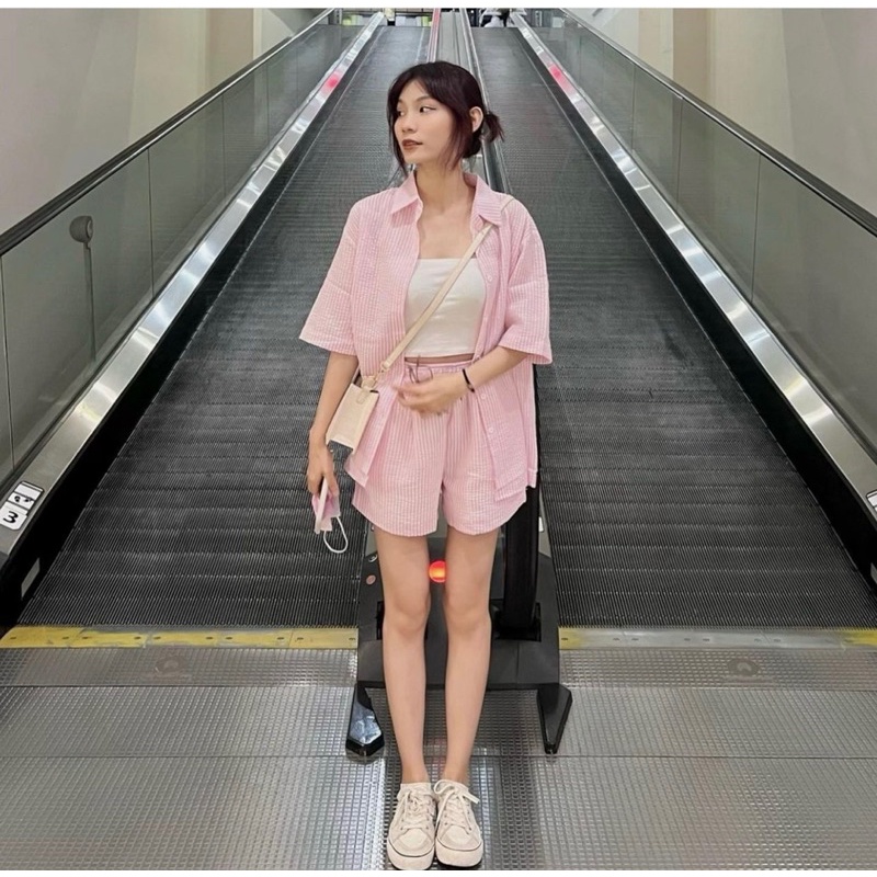 Set bộ sơ mi xốp sọc mùa hè ullzang 4 màu xinh xắn trẻ trung năng động