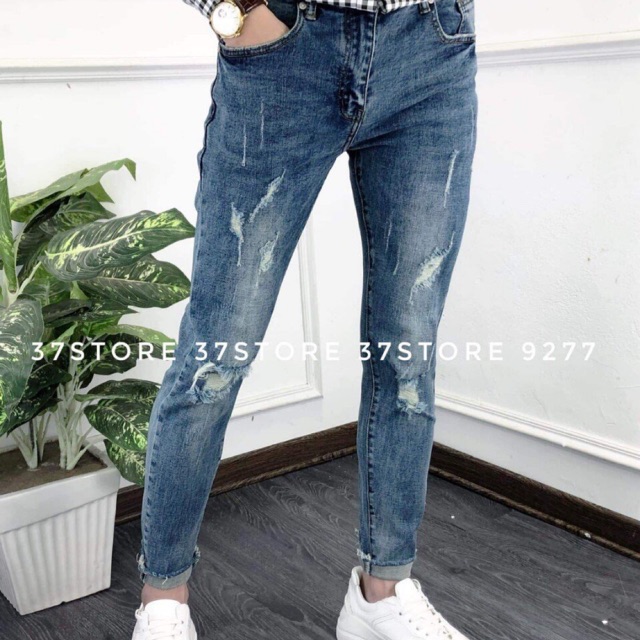 Quần jean nam cào nhẹ lai cắt cá tính