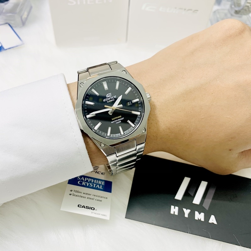 Đồng hồ nam dây thép kính Saphire chính hãng Casio Edifice EFR S108D-1A  Mặt đen chống nước Bảo hành 5 năm Hyma watch