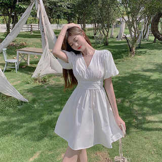 Đầm Chữ A Tay Phồng Cổ Chữ V Dáng Rộng Thời Trang Mùa Hè  váy