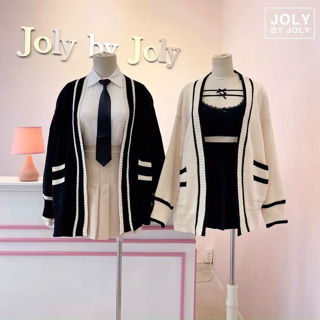 Áo khoác cardigan len kẻ viền hàng Quảng Châu, áo khoác cardigan không nút
