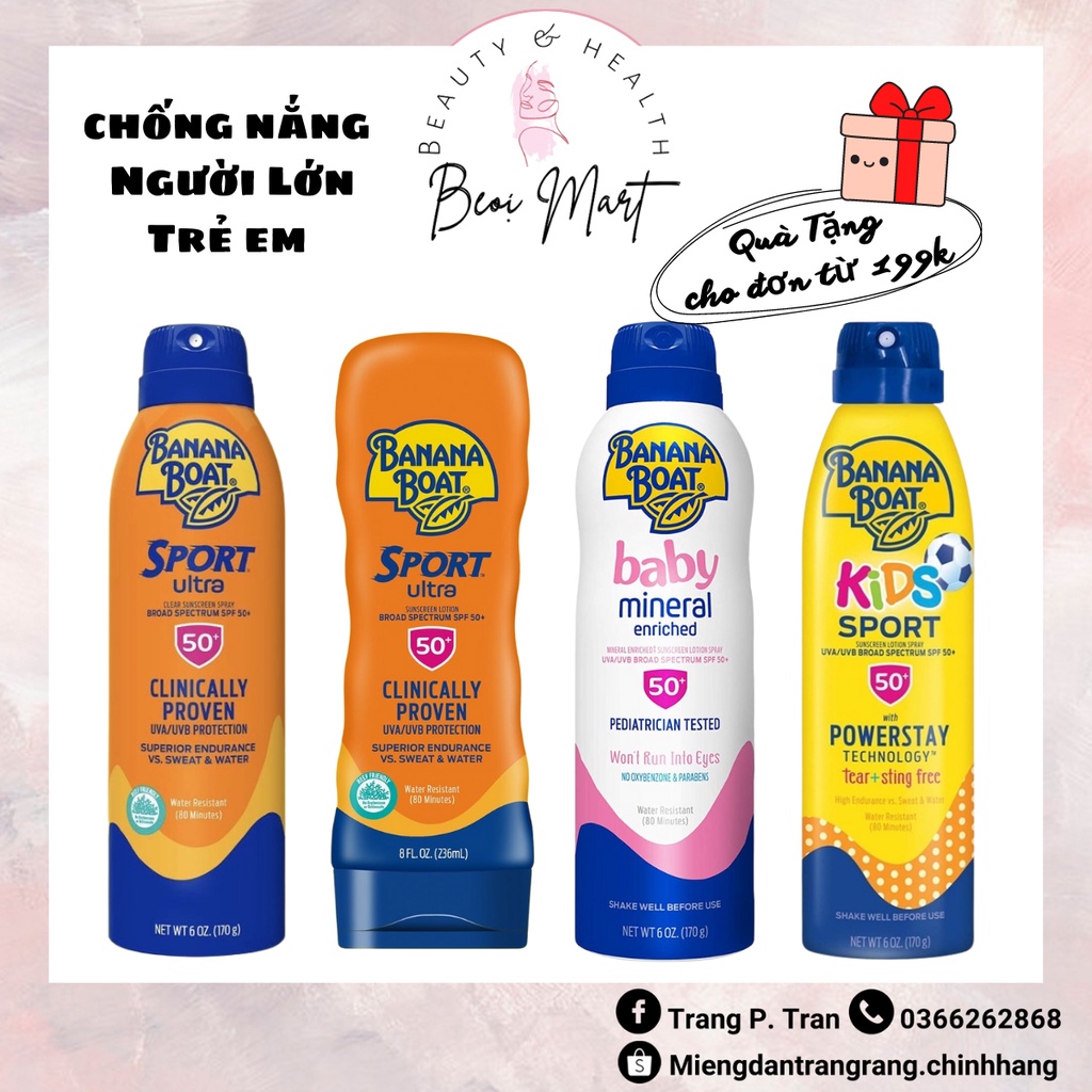 Chống nắng Body Banana Boat Sport 236ml dạng xịt SPF 50 PA++++ [Chai To] [NHANH GỌN]