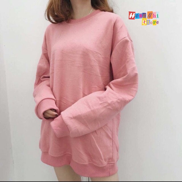 Áo Sweater Trơn Ulzzang Unisex Màu Hồng Ruốc Chất Nỉ Bông Cao Cấp Dáng Rộng Nam Nữ - MM