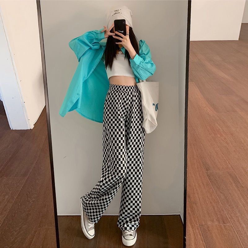 Quần Suông Kẻ Ô Dáng Rộng 5 Màu Cá Tính