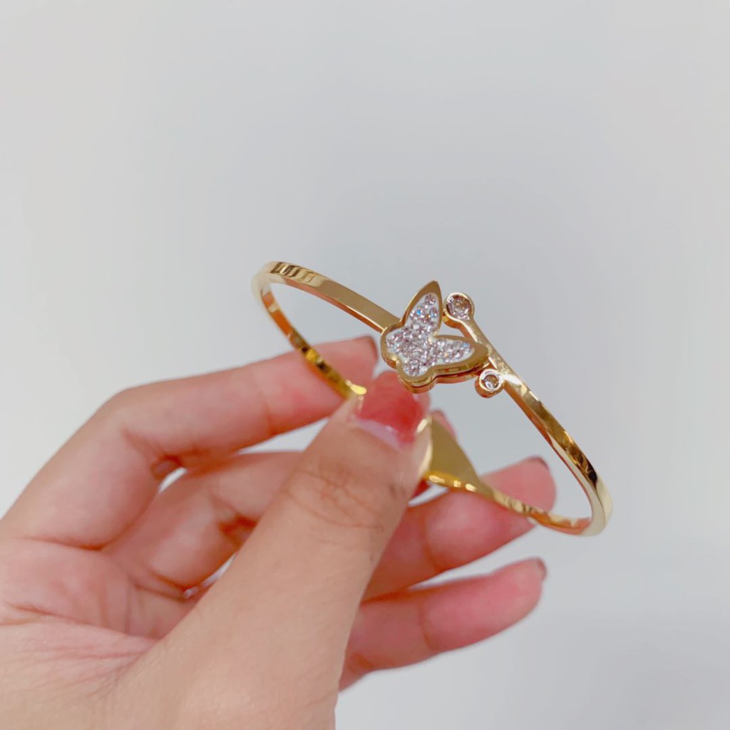 Vòng Tay Mạ Vàng Hồng 18k Hình Bướm Đính Kim Cương Giả Chống Dị Ứng Không Gây Dị Ứng Chống Dị Ứng