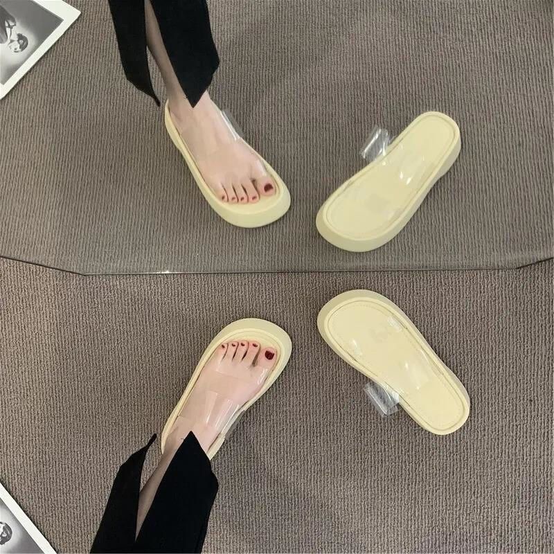 Dép Sandal Đế Dày Quai Ngang Trong Suốt Thiết Kế Hở Ngón Thời Trang Xuân Hè Cho Nữ