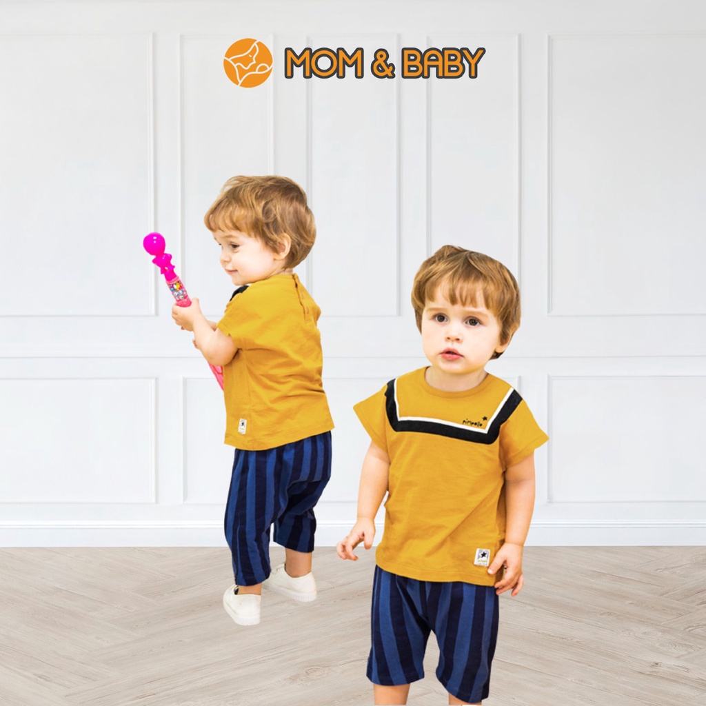 Set bộ đồ thun cotton bé trai Pimpollo thương hiệu Hàn Quốc kiểu cổ áo thủy thủ màu vàng MOM & BABY ILECE53