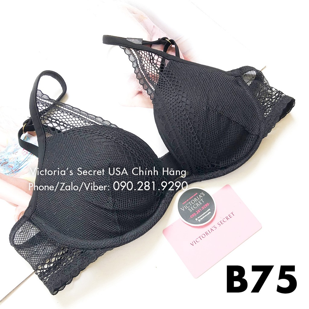 (Áo Vic B75) - Áo lót nâng ngực, mút vừa, đen tuyền phối ren Lace Black, dòng incredible - Victoria's Secret