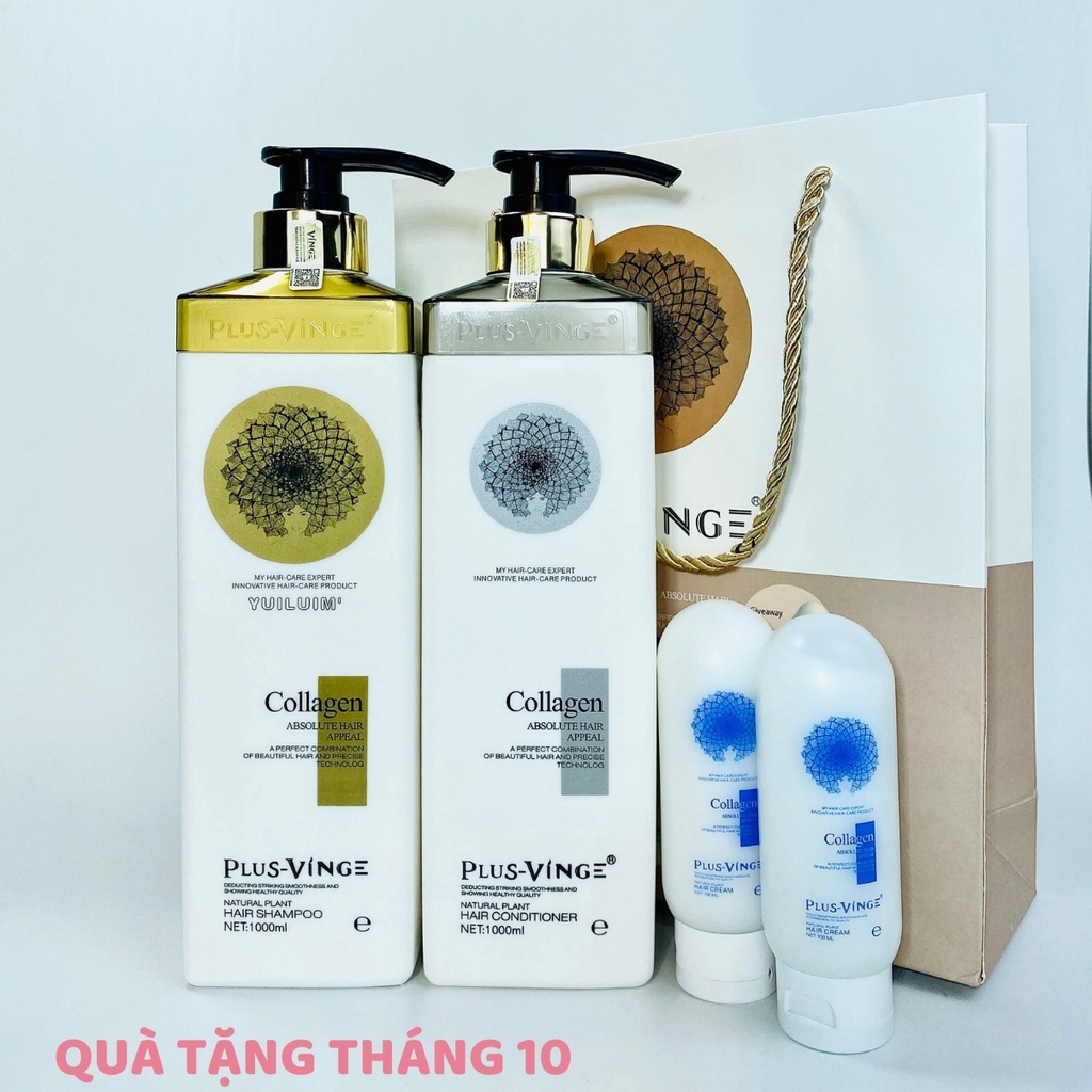 Cặp dầu gội dầu xả COLLAGEN VINGE PLUS 1000ML CHÍNH HÃNG - Hương nước hoa sang chảnh phục hồi tóc hư tổn GX12