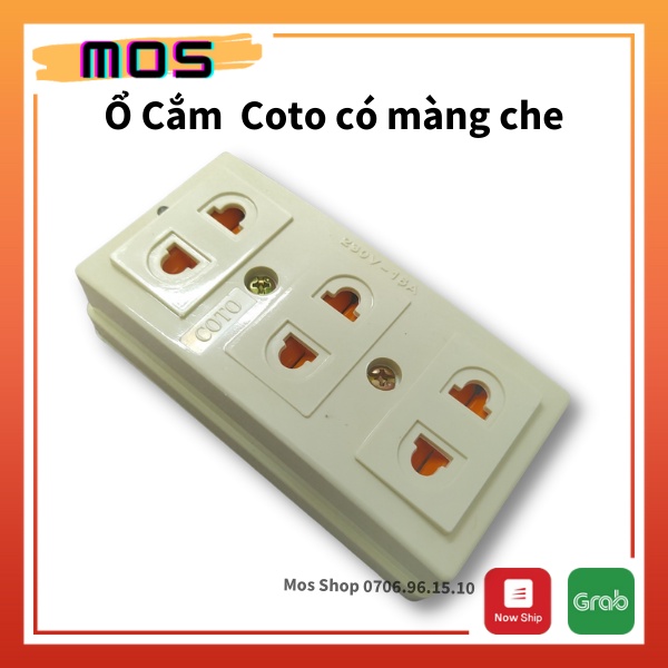 Ổ cắm 3 lổ coto màu trắng có màng che/ không màng che - Mos Shop