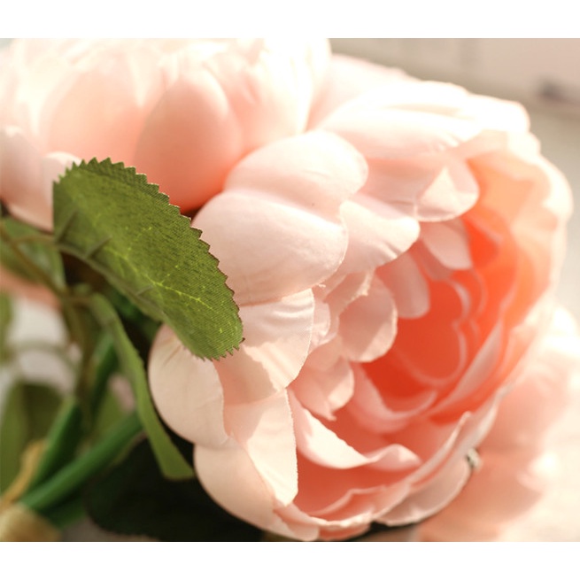 1 Bó 6 Bông Hoa lụa cao cấp trang trí nhà cửa mô phỏng hoa hồng trà mẫu đơn mang nét đẹp gần gũi với hơi thở Âu Châu