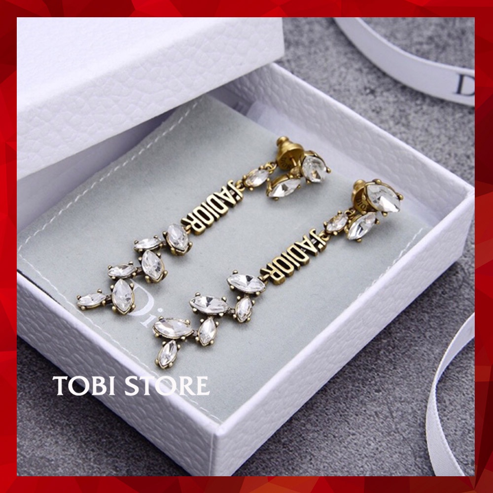 Bông tai nữ thương hiệu D thả dáng dài đính đá màu vintage sang chảnh TB420 TOBI STORE