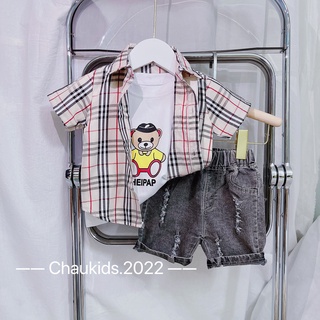 Set 3ct gấu áo kẻ bbr bé trai