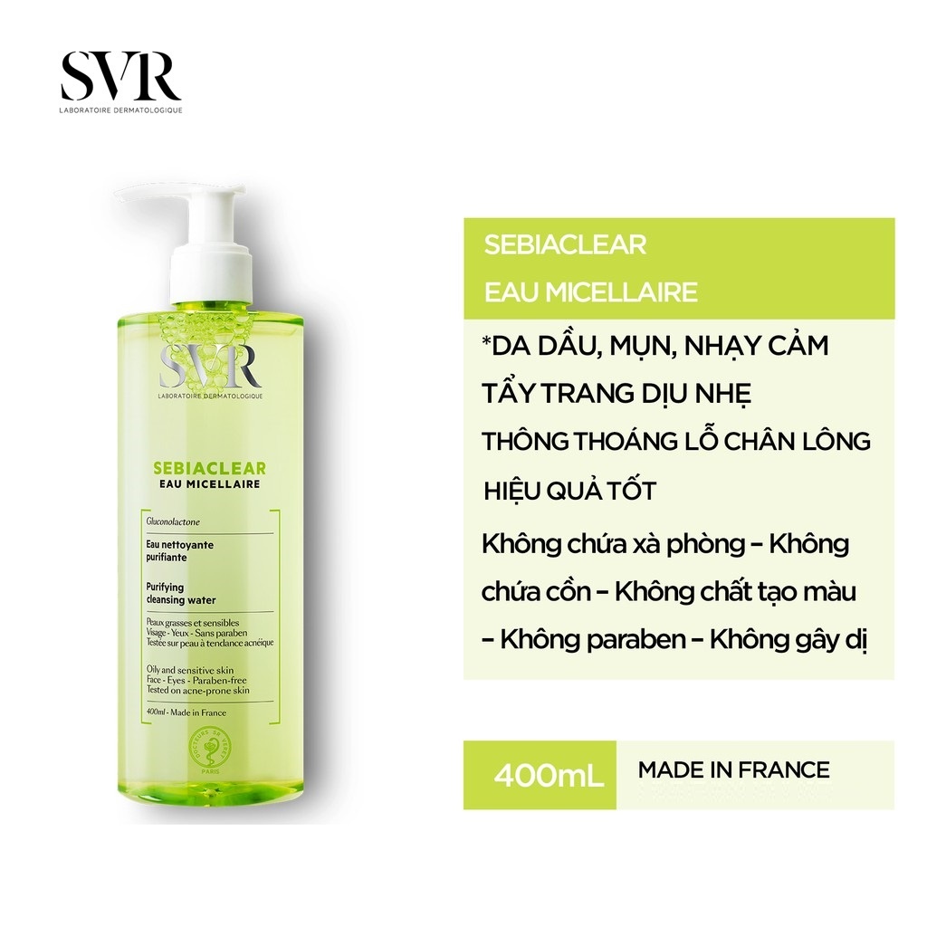 Nước làm sạch da, tẩy trang và giúp loại bỏ dầu SVR Sebiaclear Eau Micellaire 400ml - Hẻm Cosmetic