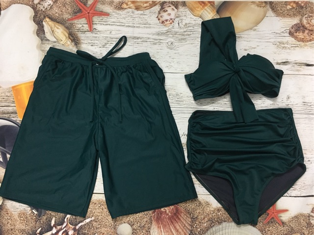 Đồ bơi bikini cặp thun lạnh xanh cổ vịt sáng da | BigBuy360 - bigbuy360.vn