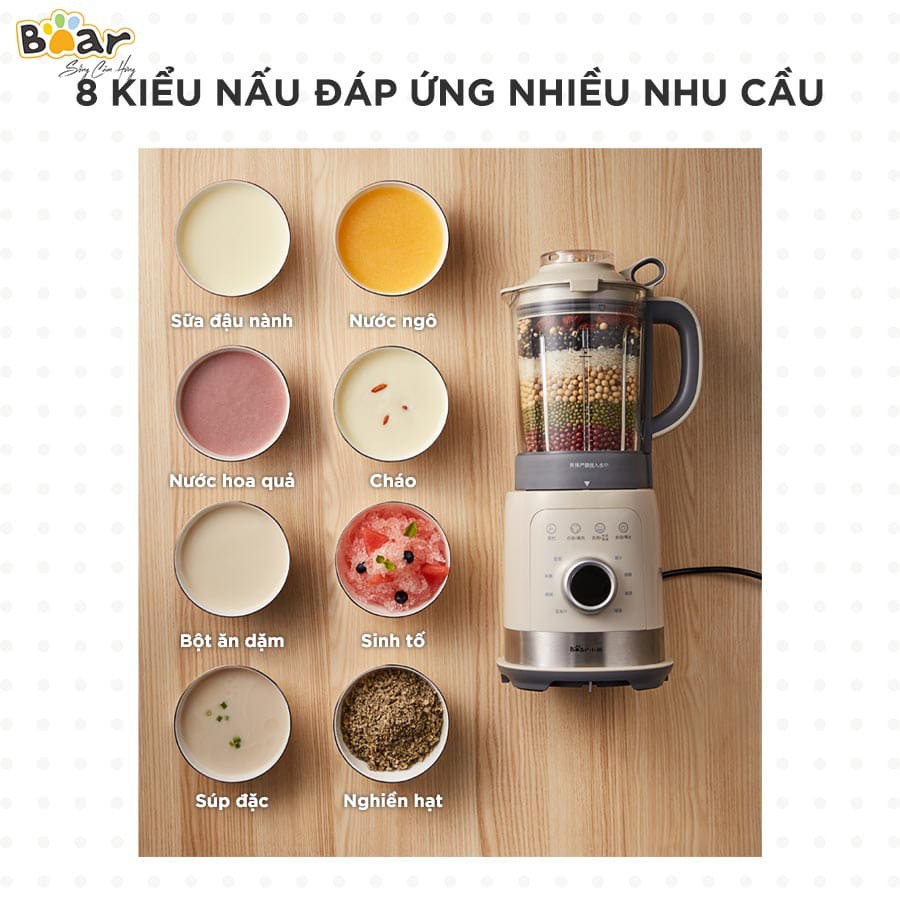 Máy làm sữa hạt, Máy nấu sữa hạt Bear model PBJ-B10U5. 8 chế độ nấu. Hàng Chính Hãng. Bảo Hành 12 Tháng