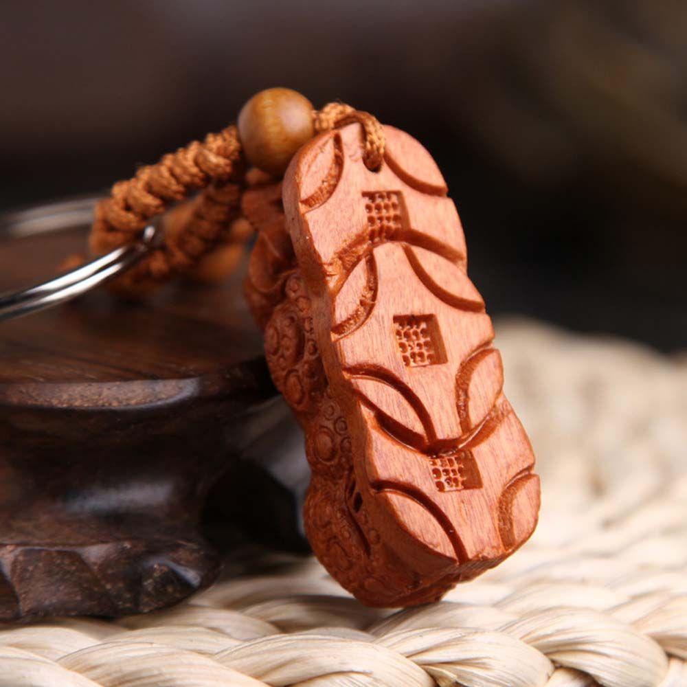 Móc Khóa May Mắn Khắc Gỗ Thủ Công Hình Phật Giáo Dễ Thương