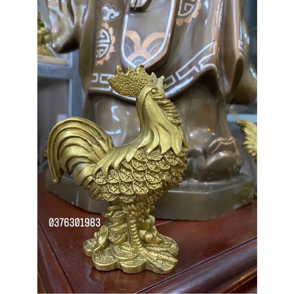 Tượng gà trống ngậm tiền chiêu tài, tượng gà bằng đồng linh vật phong thuỷ may mắn