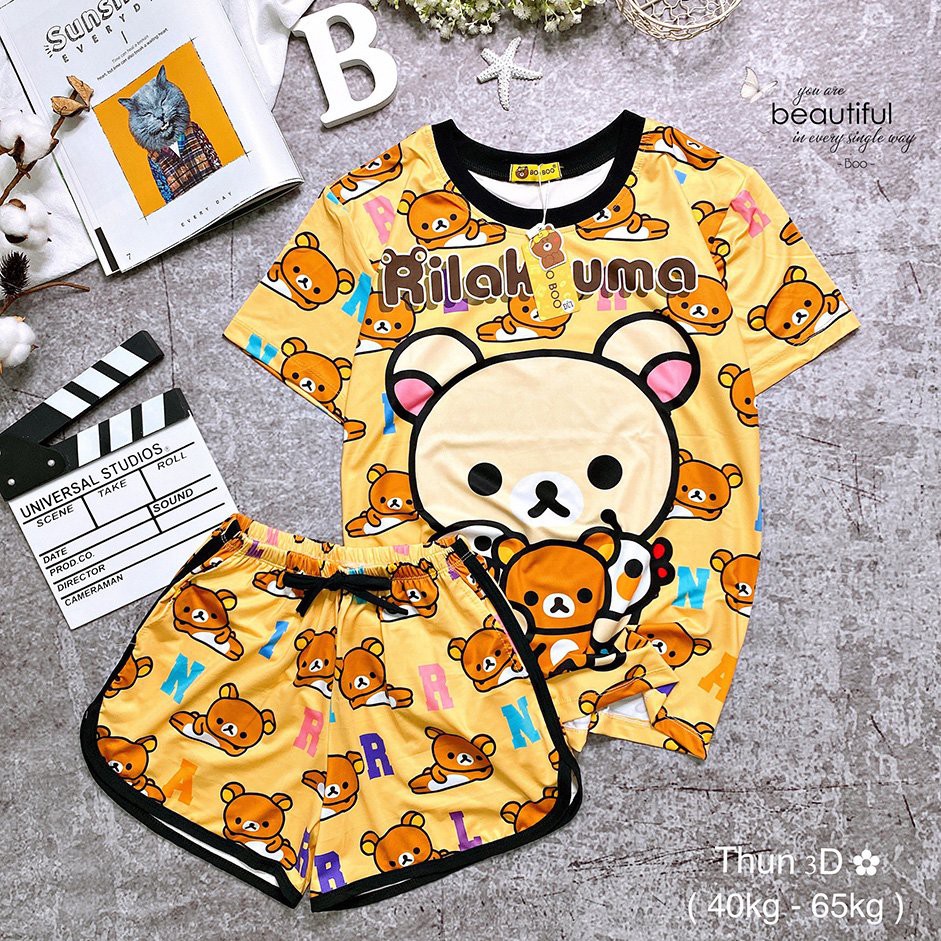 Bộ Ngủ Pijama Thun Lạnh 3D Cao Cấp Tay Ngắn Quần Đùi Họa Tiết Hoạt Hình Dễ Thương P2