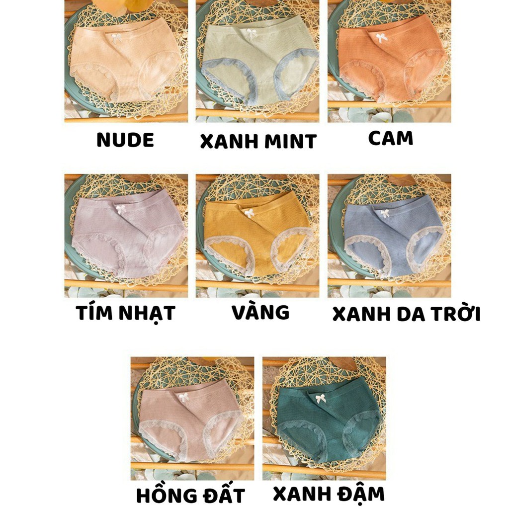 Quần Lót Nữ Cotton Dệt Kim 100% kháng khuẩn thoáng mát đính nơ xinh phối viền ren siêu tôn dáng mẫu 714