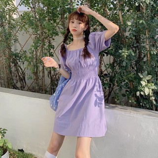 Đầm váy tím bo chun eo ulzzang