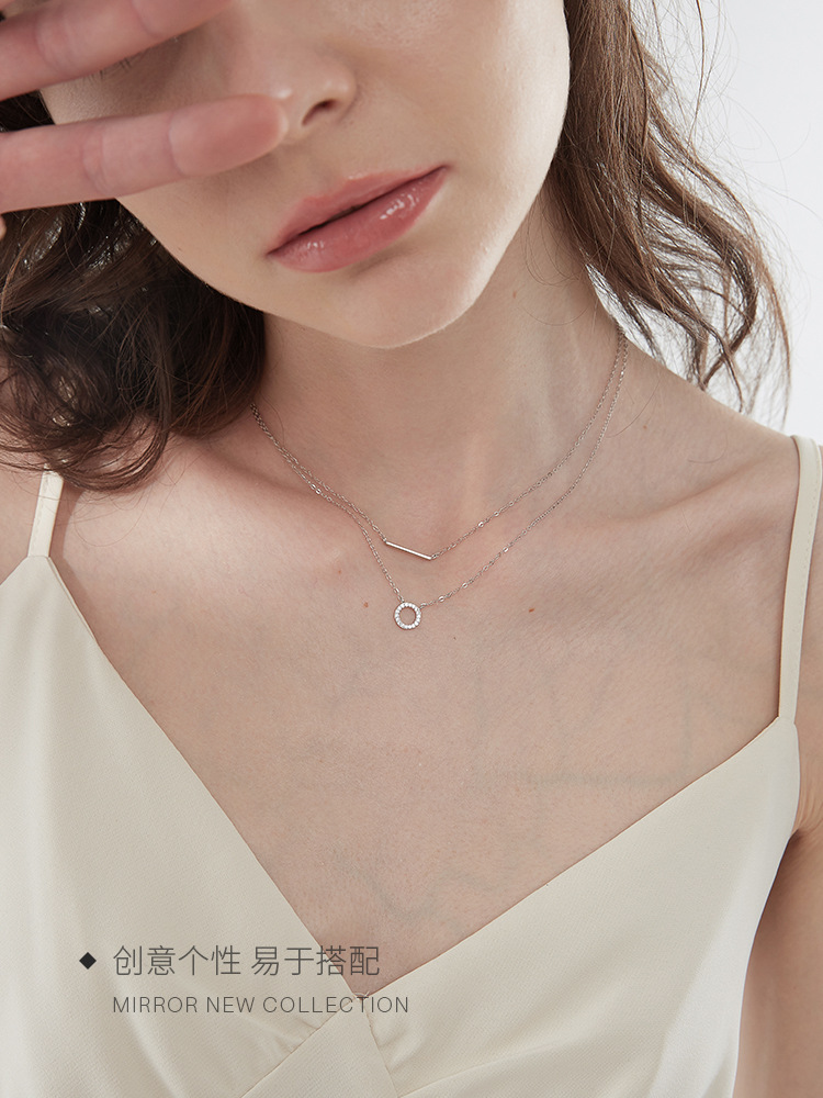 New Double-Layer Simplicity Design Sterling Silver Necklace Female Clavicle Chain Temperament Niche Design Sense Ins Style Pendant