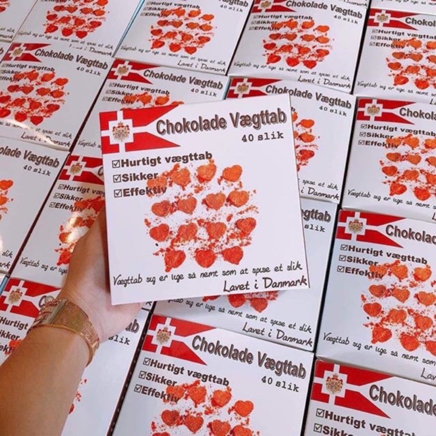 Socola giảm cân Đan Mạch Chokolade Vægttab hộp 40 viên giúp giảm mỡ toàn thân nhanh hiệu quả hộp màu trắng