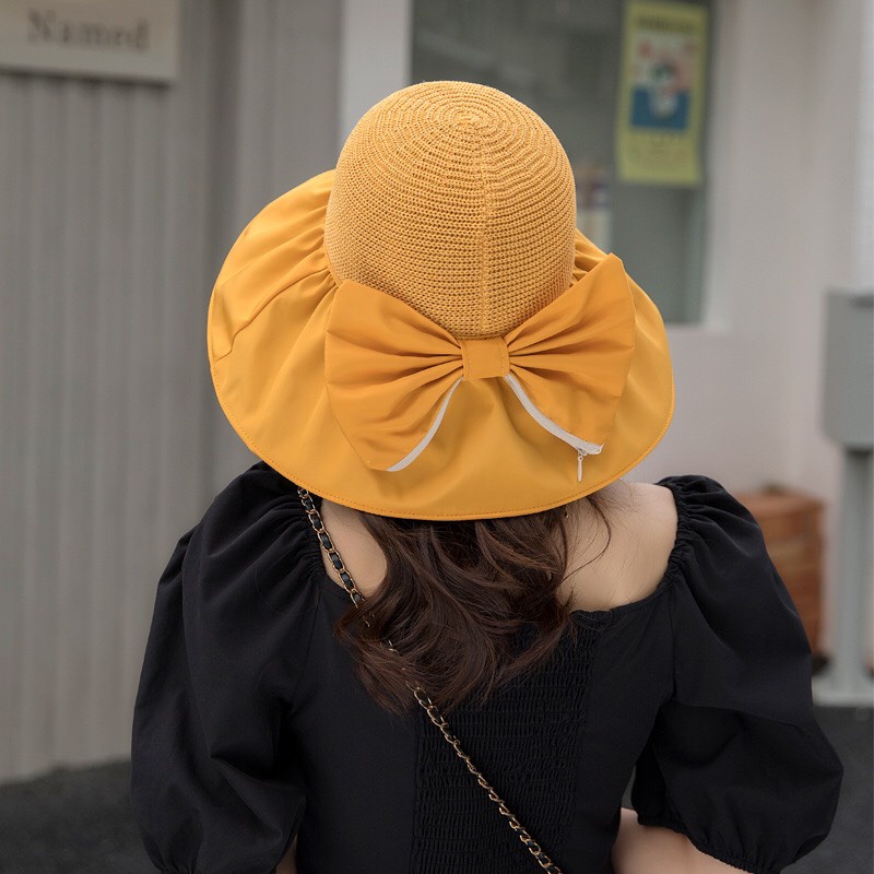 Mũ đi biển rộng vành thời trang nữ - Nón đi biển chống nắng tia UV có nơ phía sau