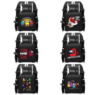 Balo 2 Vạch Kẻ Trắng in hình AMONG US game anime chibi đi học thời trang độc đáo