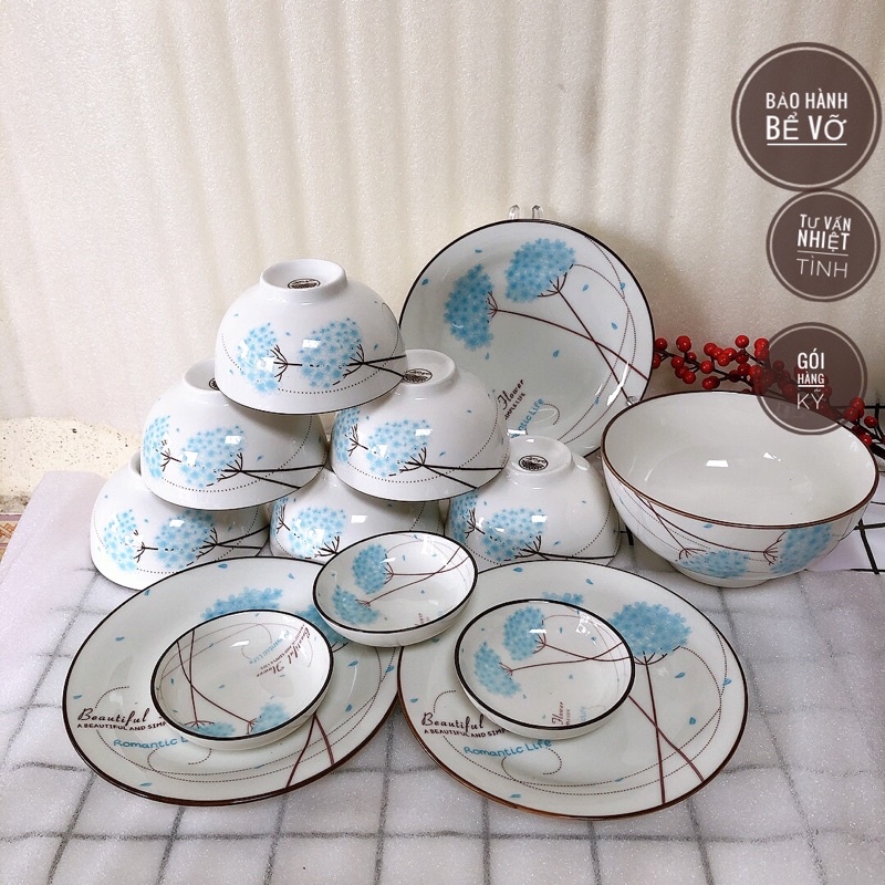 Lẻ Bộ bát đĩa bát tràng,set chén dĩa sứ xanh pasel phong cách hàn quốc,decor bàn ăn siêu xinh mã 211