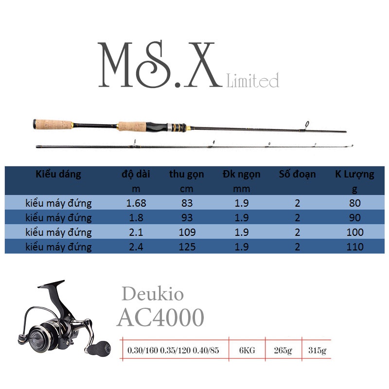 Bộ cần câu lure máy câu Deukio AC4000+  máy đứng carbon + tặng nhiều phụ kiện dùng ngay mã BCM12