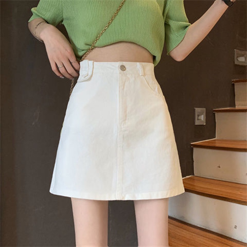 Chân váy jean chữ A IELGY màu sắc đơn giản hợp thời trang