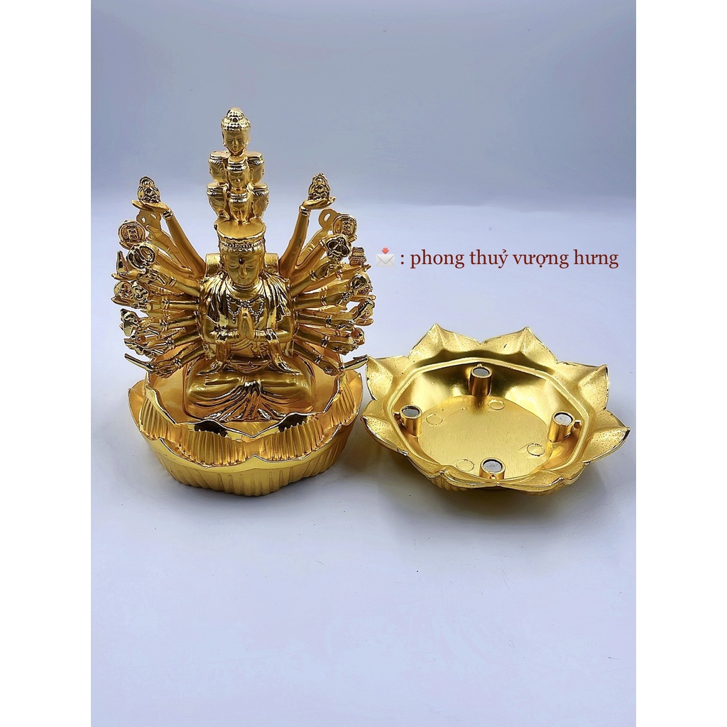 Tượng Đặt Trên Xe Ô Tô - Tượng Phật Chuẩn Đề Cao có Đế Sen Mở Làm Bằng Hợp Kim Mang Lại Phúc Lộc, Bình An