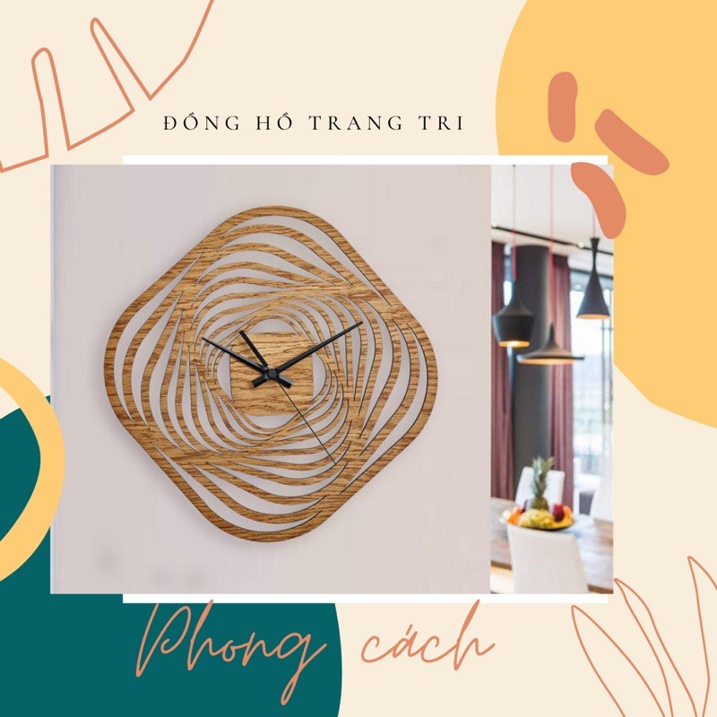 Đồng hồ treo tường trang trí ấn tượng bằng gỗ size 38x38cm