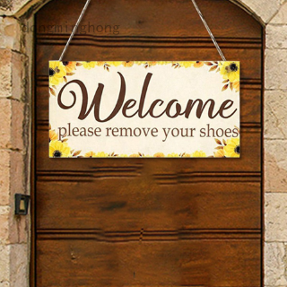 Bảng Gỗ Treo Tường In Chữ Welcome Please Remove Your Shoes