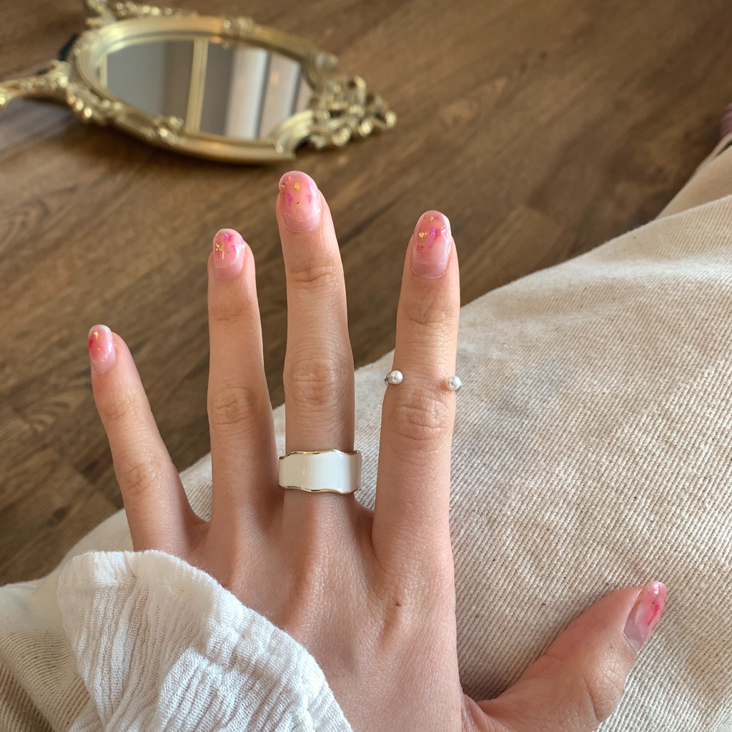 Nhẫn hở tráng men phong cách Vintage đơn giản Hàn Quốc