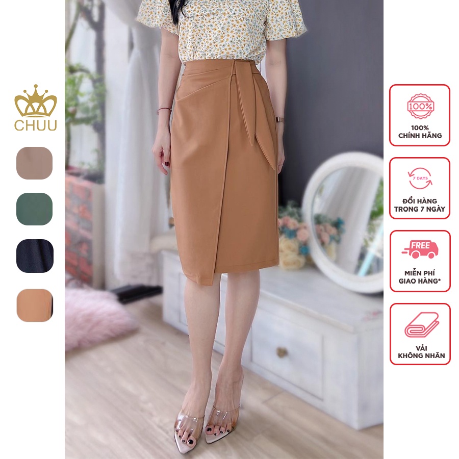 Chân váy suông giấu bụng 2 vạt nhún eo tai thỏ CHUU CV6098