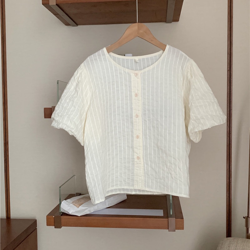 SUXI Áo Thun Tay Ngắn Cổ Tròn Màu Sắc Đơn Giản Phong Cách Vintage Hàn Quốc