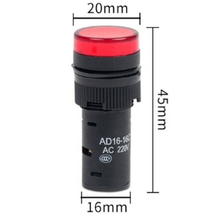 Đèn led báo pha 220vac phi 16mm AD16-16C màu đỏ, vàng, xanh lá gắn tủ điện | BigBuy360 - bigbuy360.vn