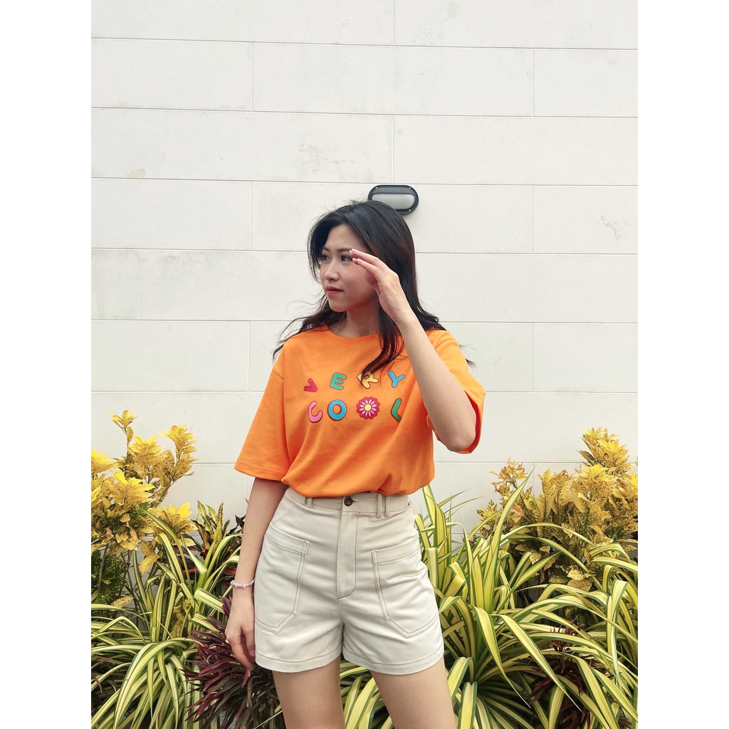 Áo thun oversize tay lỡ áo phông cotton nữ in chữ very cool thời trang GAGO màu cam GA3830