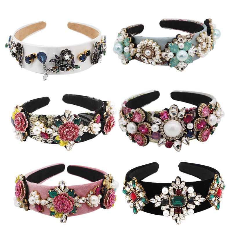 Flgo Băng Đô Bandana Bản To Đính Đá Giả Kim Cương Hình Hoa Hồng Pha Lê Phong Cách Phương Tây Wo