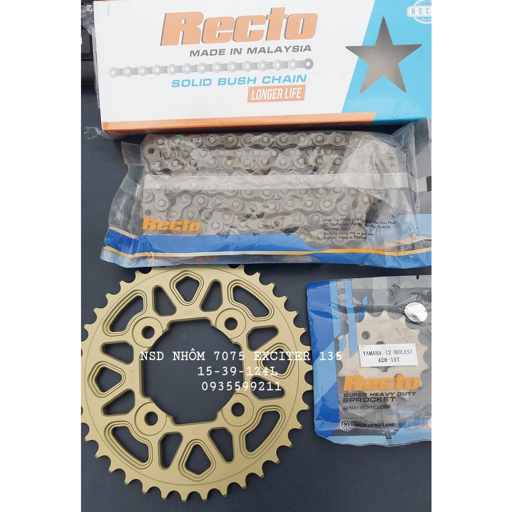 NSD RECTO DĨA NHÔM 7075 XE EXCITER 135 5 SỐ VÀ 4 SỐ 15T-39T-124L SÊN ĐEN