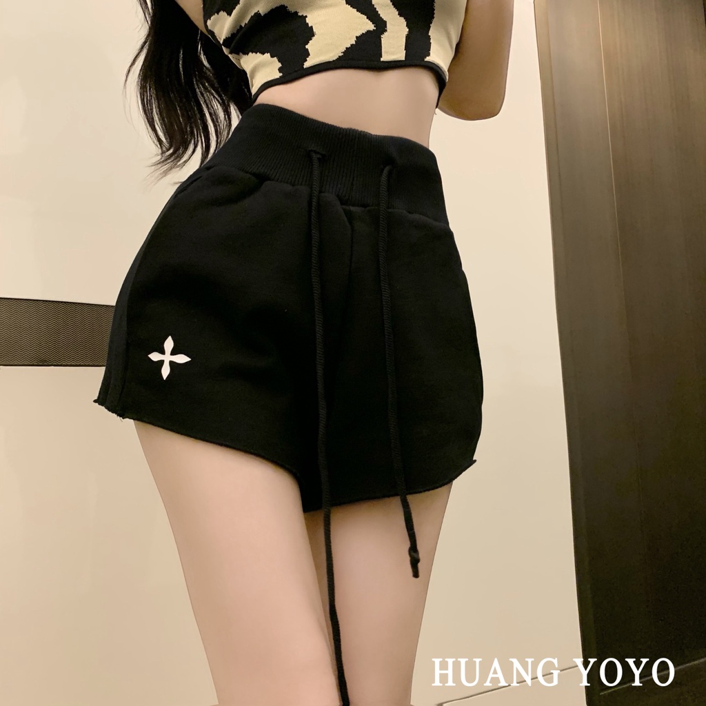 Quần Short Thể Thao Dáng Chữ a Lưng Cao Ống Rộng Màu Trơn Dễ Phối Đồ Thời Trang Phong Cách Hàn Quốc Cho Nữ
