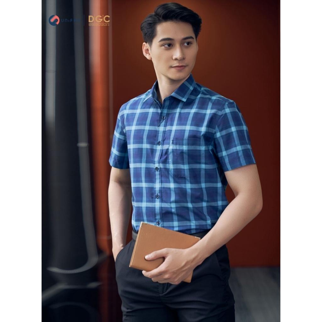 Áo sơ mi nam DGCs ngắn tay kẻ caro phong cách Hàn Quốc, chất vải cao cấp mềm mịn SASNBA57M
