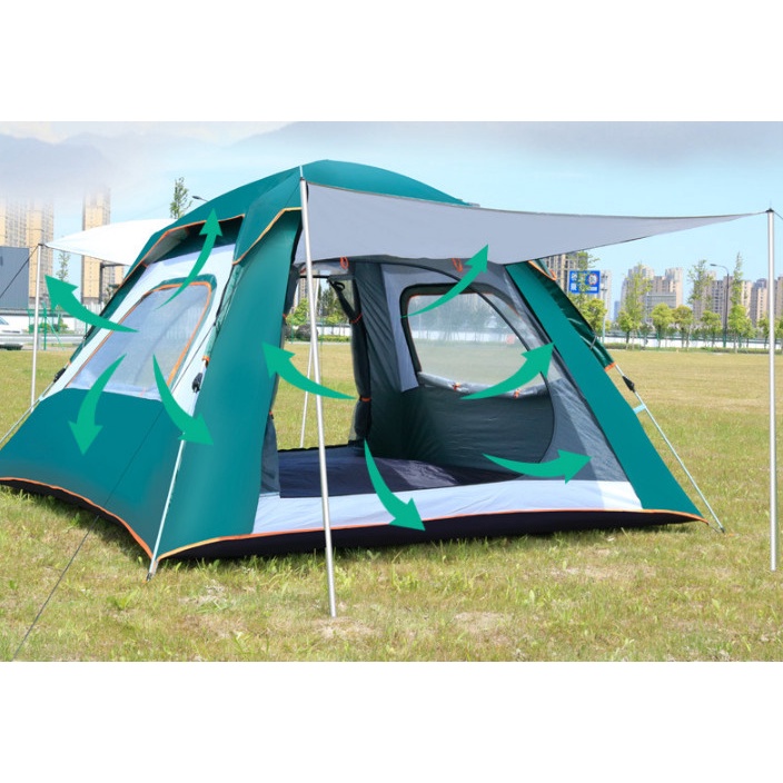 Lều tự bung 4-6 người 4 cửa to thoáng, có mái hiên tăng diện tích, chống mưa nắng, chống tia cực tím và công trùng | BigBuy360 - bigbuy360.vn