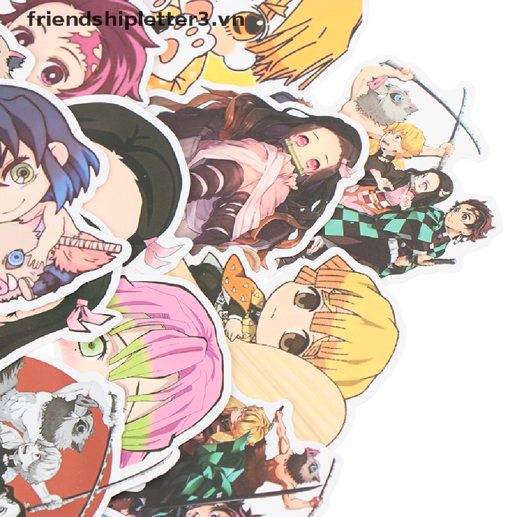 Bộ 50 Miếng Dán PVC Chống Thấm Nước Hình anime Demon Slayer Trang Trí laptop