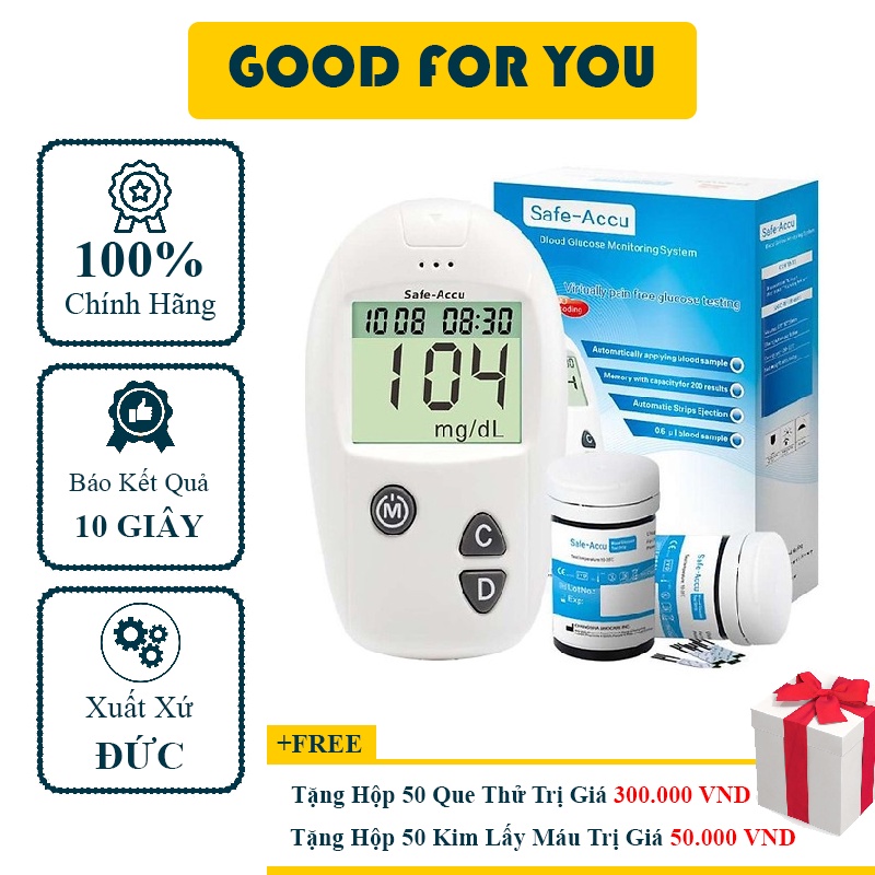 MÁY ĐO ĐƯỜNG HUYẾT SAFE-ACCU SINOCARE (Tặng 50 Que Thử + 50 Kim Lấy Máu) - Good For You