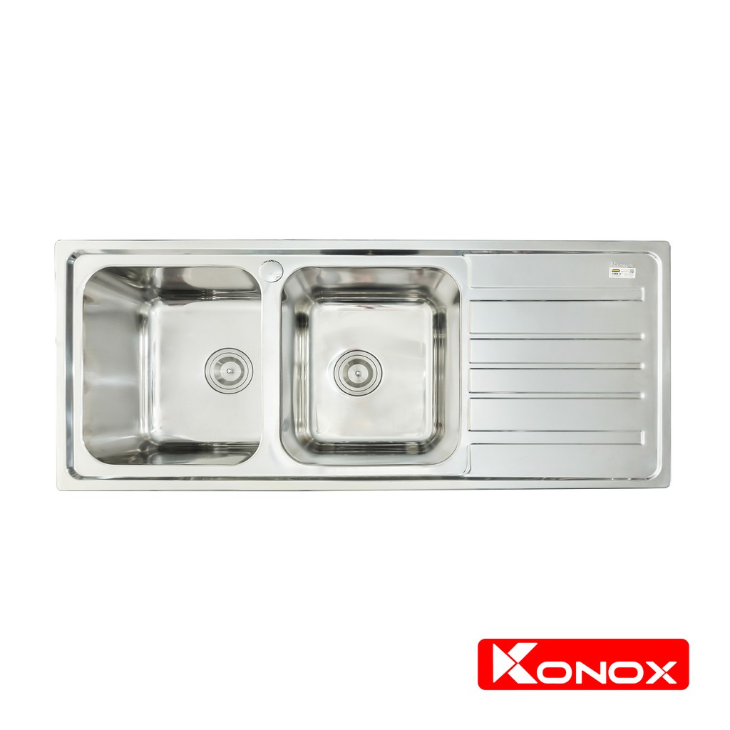 Chậu rửa bát có bàn chờ Konox European Artusi KS11650 1D, Inox 304AISI, Fullset: Siphon + Giá úp bát inox